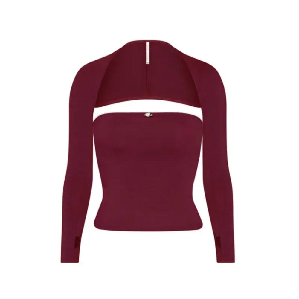 Y2K BURGUNDY RED TUBE TOP WITH BOLERO SHRUG OUTERWEAR